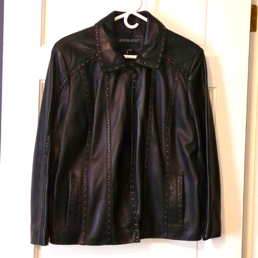Bernardo black leather jacket studded